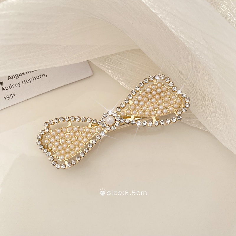 Kẹp Tóc Hình Nơ Đính Đá Ngọc Trai Lấp Lánh 2023 Mới