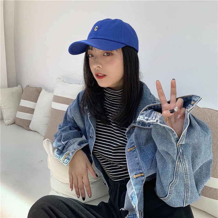 Mũ lưỡi trai bóng chày vành cong thêu chữ màu xanh lá dạ quang có thể điều chỉnh thời trang cho nam và nữ
