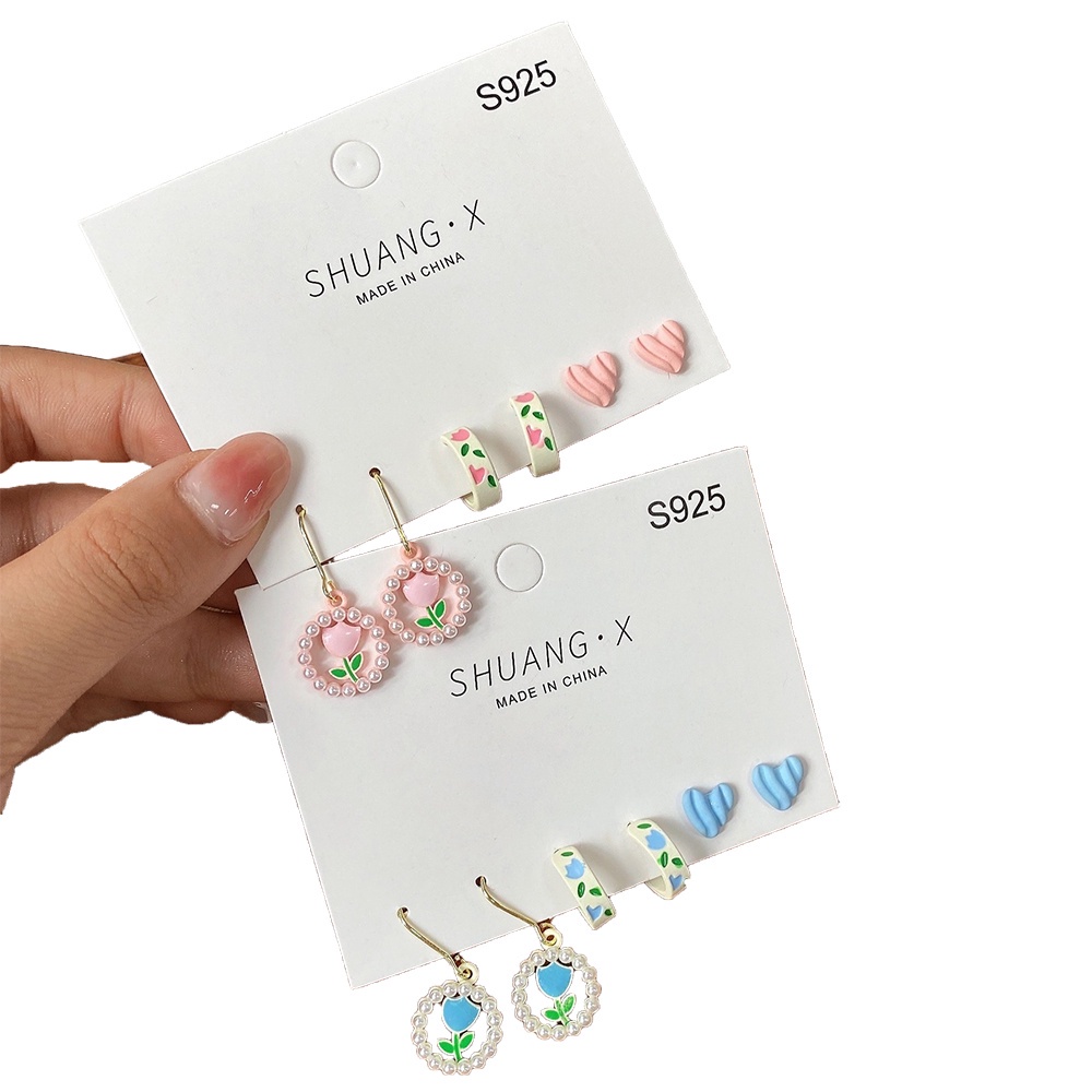 Bông Tai Mạ Bạc 925 Hình Hoa Tulip Đính Ngọc Trai Phong Cách Hàn Quốc