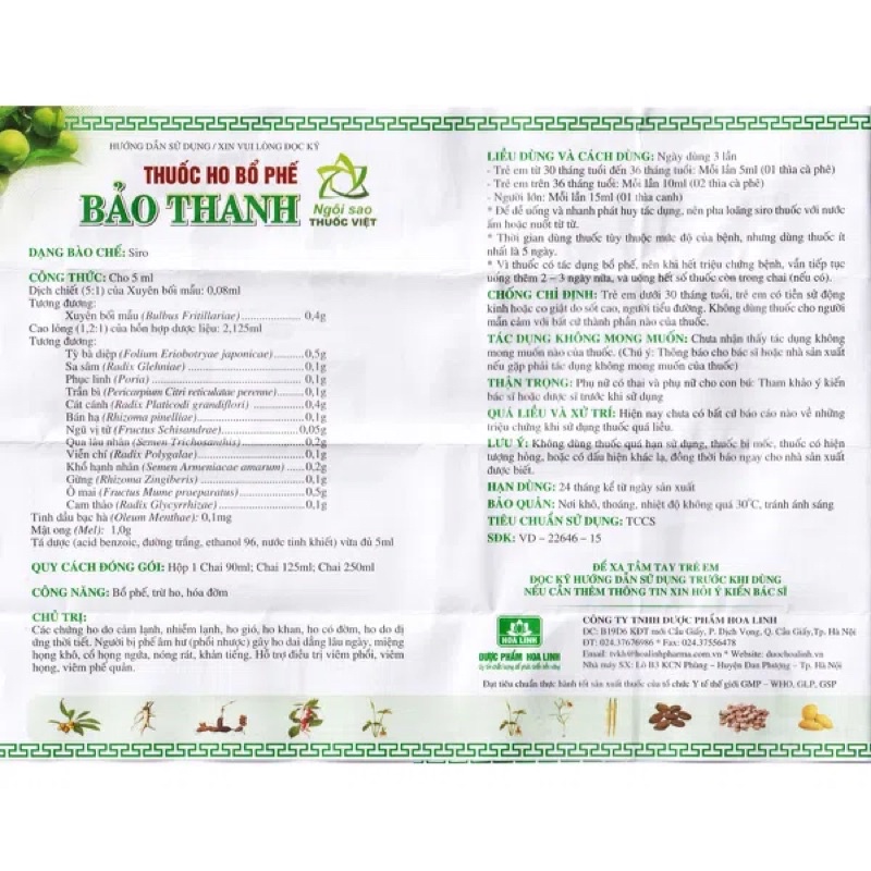 Siro ho Bảo Thanh Hoa Linh Giảm Viêm Họng Viêm phế quản