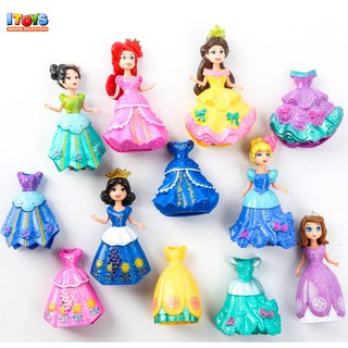 Bộ 6 Nàng Công Chúa Disney Đứng Được + 12 Váy, Búp Bê Disney Thay Váy, Búp Bê Công Chúa Disney