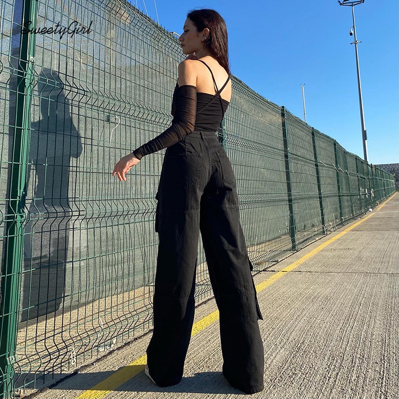 Quần Jean Dài Lưng Cao Màu Đen Trơn Có Khóa Kéo Thời Trang 2022 Cho Nữ