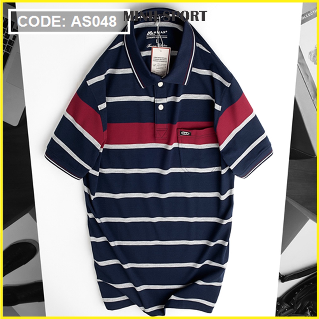 Áo Thun Kẻ Sọc Nam Cổ Bẻ Có Túi Chất Vải Thun Cotton Dệt Cao Cấp mã AO.43