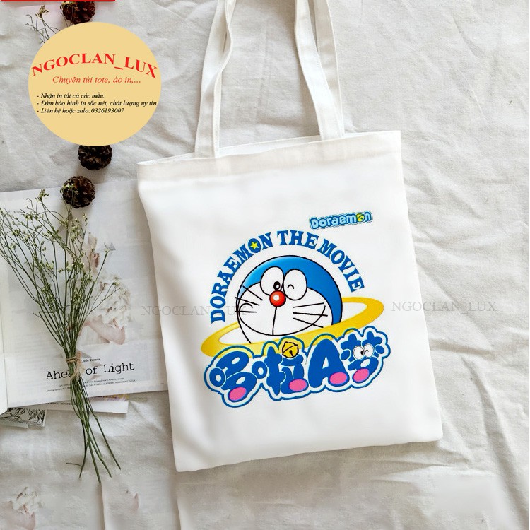 TÚI TOTE VẢI CANVAS CÓ KÉO KHÓA TÚI IN HÌNH DOREMON LT015