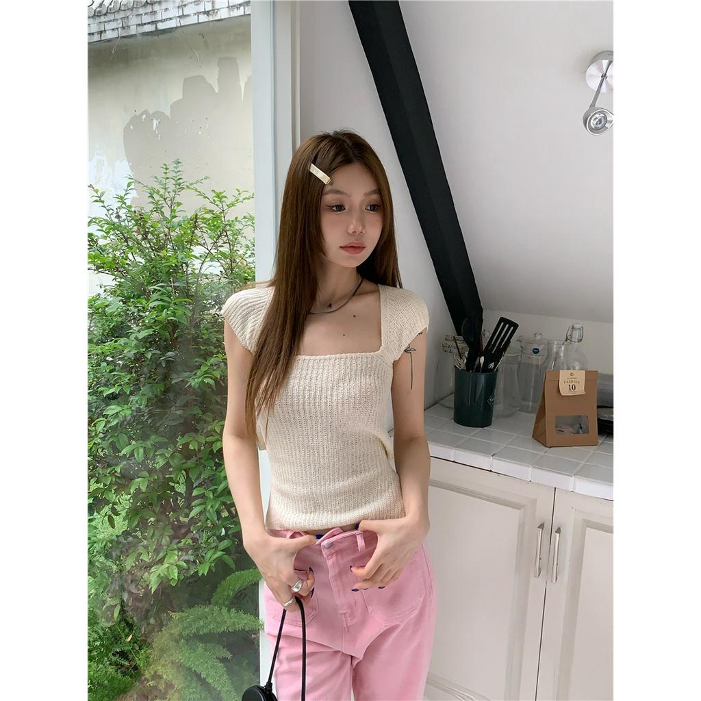 Áo Thun Tay Ngắn Cổ Vuông Thắt Dây Lưng Thời Trang Cho Nữ