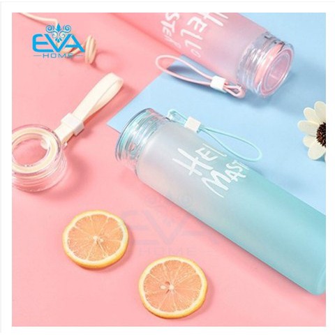 Bình Nước Thủy Tinh In Chữ Hello Master 480ML có dây xách