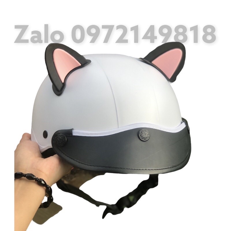 Nón Bảo Hiểm NS trơn tai mèo Napoli chính hãng Nửa Đầu Kèm Phụ Kiện Tai Mèo 2 Màu Dễ Thương