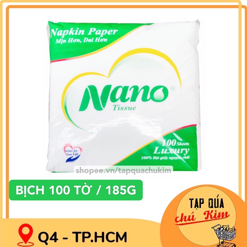 Khăn giấy ăn NANO vuông lớn 100 tờ mềm mịn không rách nước (xịn hơn khăn giấy ăn Pulppy) - tapquachukim