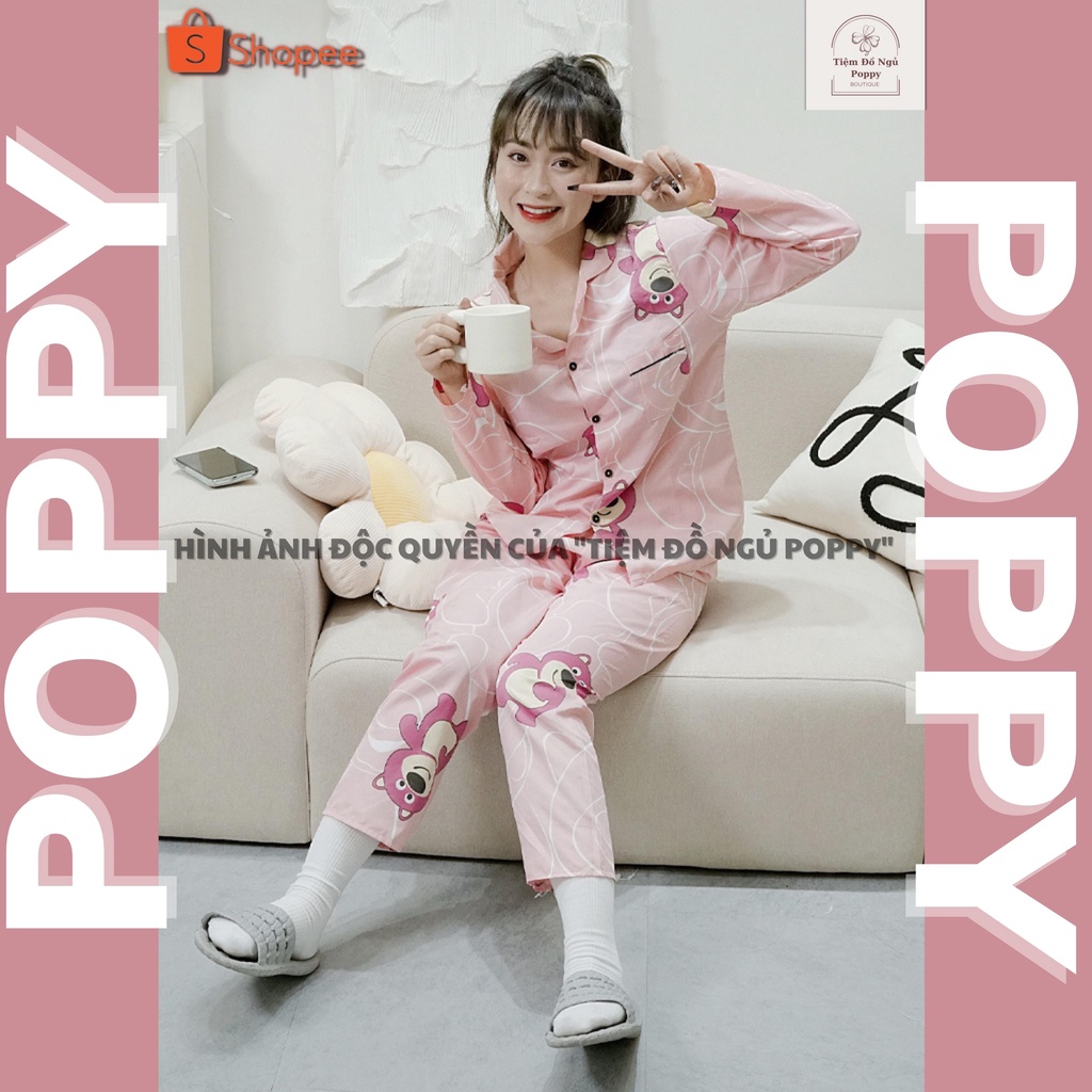 Đồ bộ pijama dài tay chất liệu kate thái Pyjama nữ hàn quốc đẹp bộ ngủ nữ dài tay cao cấp đẹp POPPY dài tay