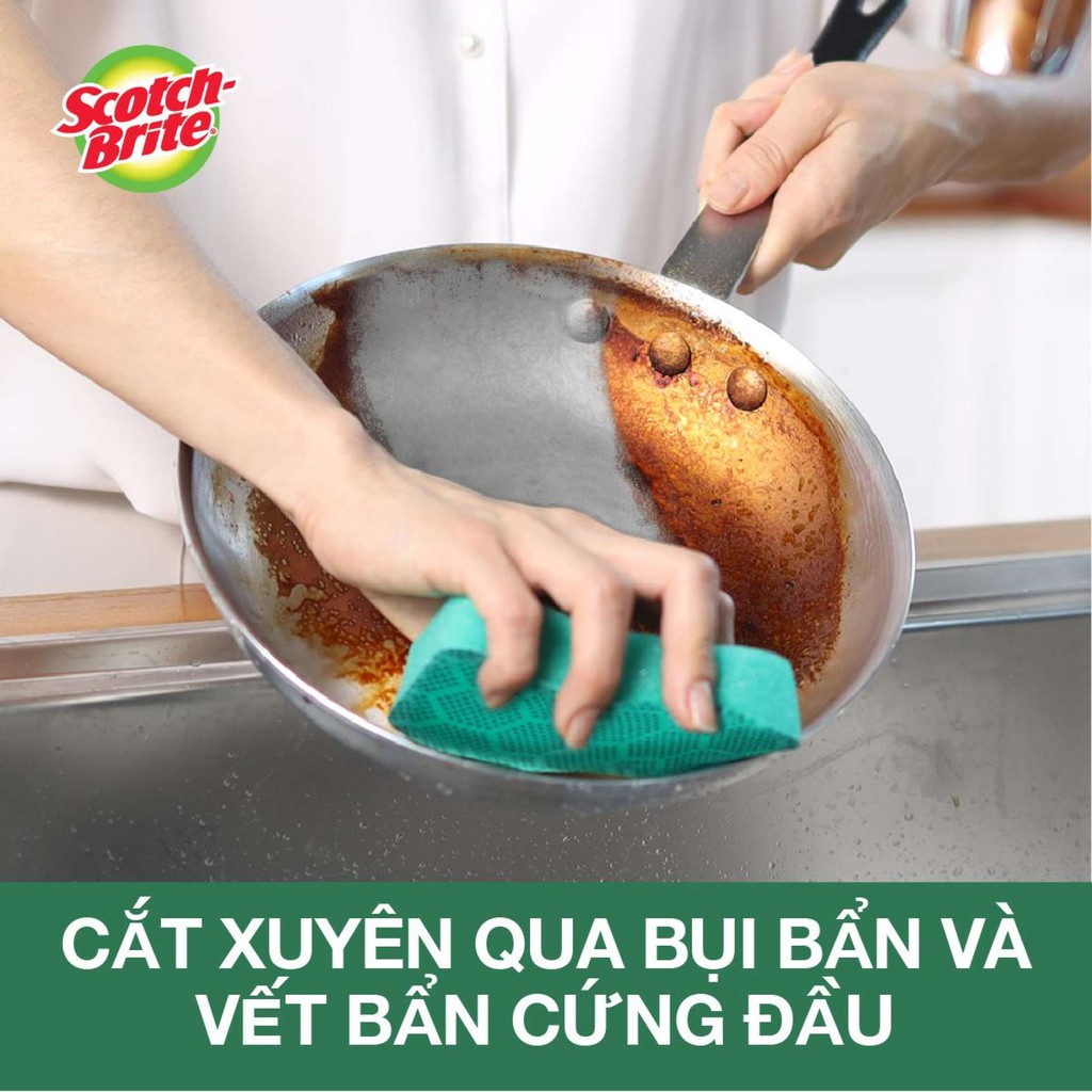 Bộ 3 món nhà bếp gồm khăn lau chén dĩa, găng tay rửa chén hương chanh và 2 miếng cước hạt nổi siêu sạch Scotch-Brite 3M