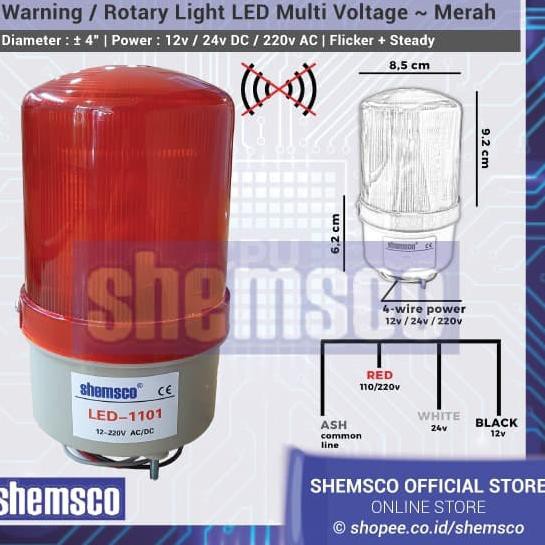 Đèn Led Cảnh Báo Xoay Tròn 1101 Shemsco 12v 24v 220v 4 Inch