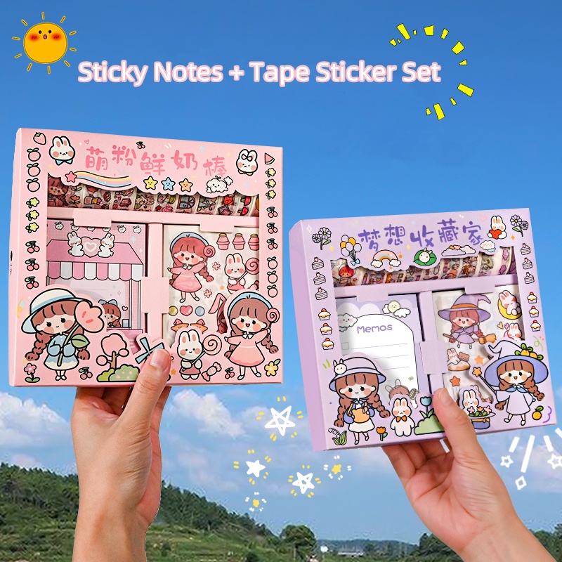 Bộ Giấy Dán Ghi Chú / Sổ Nhật Ký In Họa Tiết Dễ Thương Dùng Làm Quà Tặng Cho Bé Gái DIY