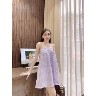 (sẵn hàng) Đầm dạ suông 2 dây phối nút