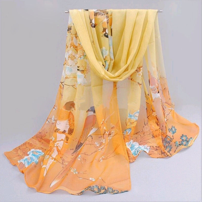 Khăn quàng cổ chiffon in họa tiết khung cảnh cho nữ