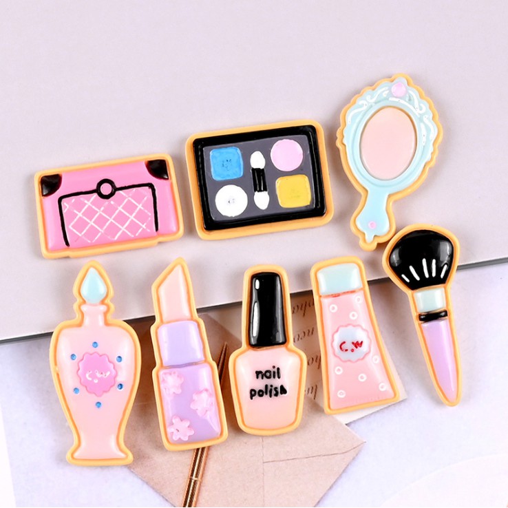 Sticker gắn dép sục Crocs đồ trang điểm makeup (gương, lược, son, phấn)