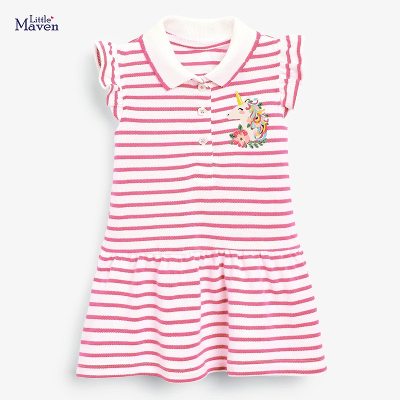 Váy thun hè polo cotton kẻ hồng Pony Little Maven cho bé gái 2-7 tuổi Mẫu mới 2022 - BlewKids Official Store