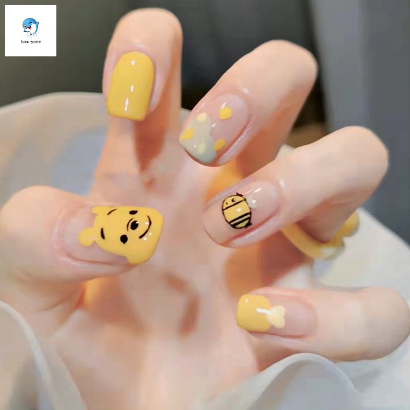Set 24 móng tay giả họa tiết hình gấu đáng yêu dành cho bạn nữ
