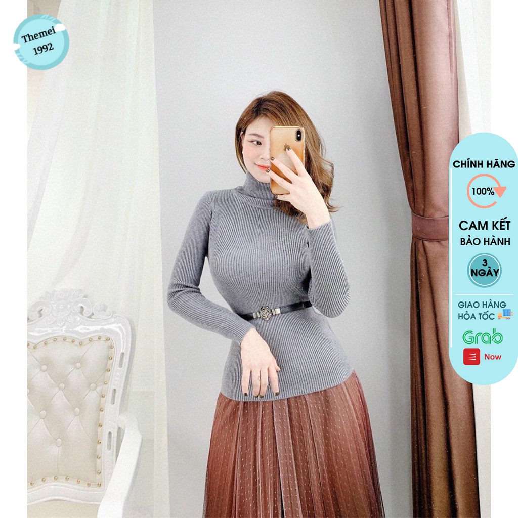 Áo len cổ lọ nữ THEMEI cao cấp - áo len ôm dáng cổ cao 5 phân phong cách Hàn Quốc | BigBuy360 - bigbuy360.vn