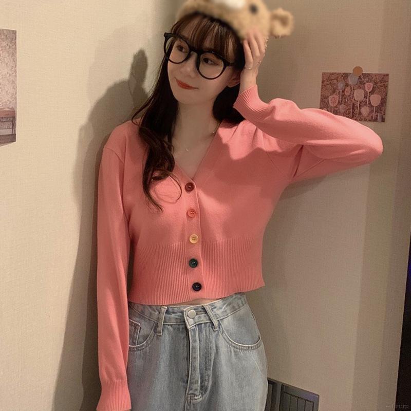 Áo Khoác Cardigan Dệt Kim Màu Trơn Phối Nút Xinh Xắn Cho Nữ | BigBuy360 - bigbuy360.vn