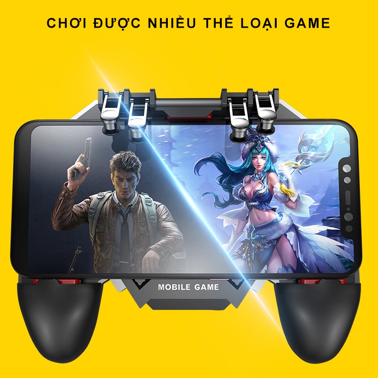 Tay cầm chơi game kèm quạt tản nhiệt cho điện thoại SIDOTECH Memo AK77 hỗ trợ 6 ngón bắn PUBG / FREE FIRE / ROS