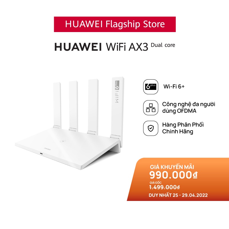[Mã ELMALL10 giảm 10% đơn 500K] Bộ Định Tuyến HUAWEI Wifi AX3 (CPU 2 Nhân) | 3000 Mbps | Wi-Fi 6+