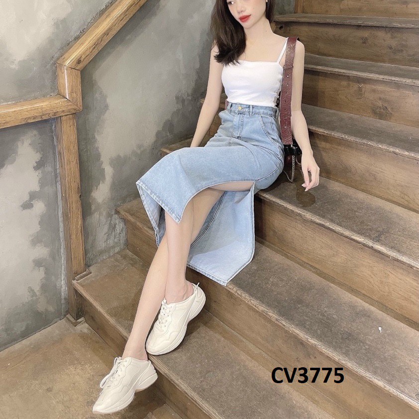Chân váy jean dáng dài xẻ bên CV3775