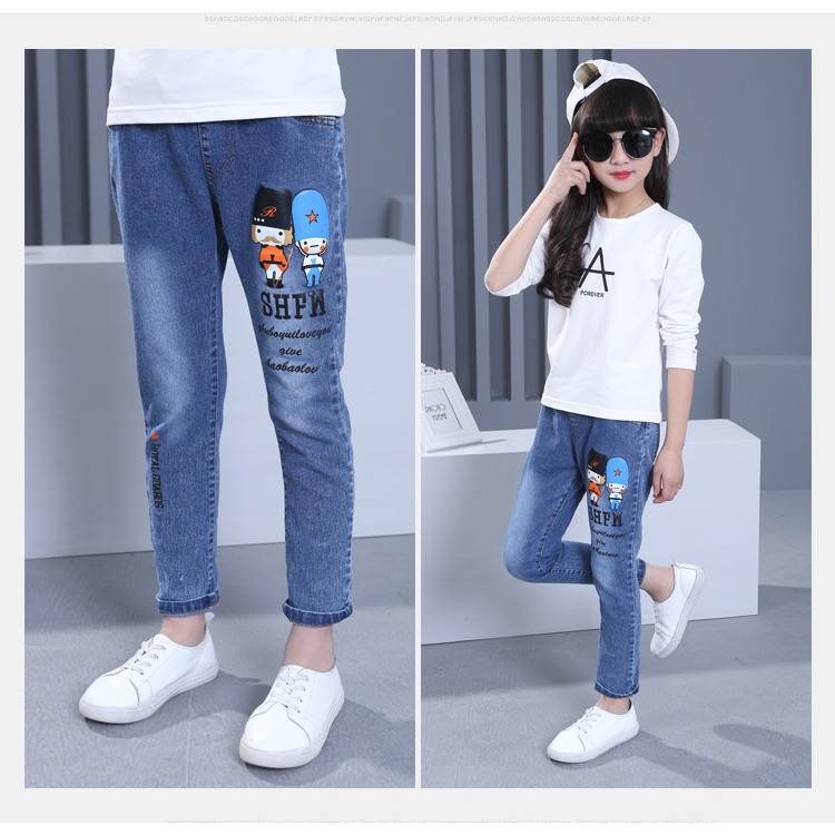 Quần Jeans Thêu Hình Chuột Mickey Thời Trang Cho Bé 3-12 Tuổi