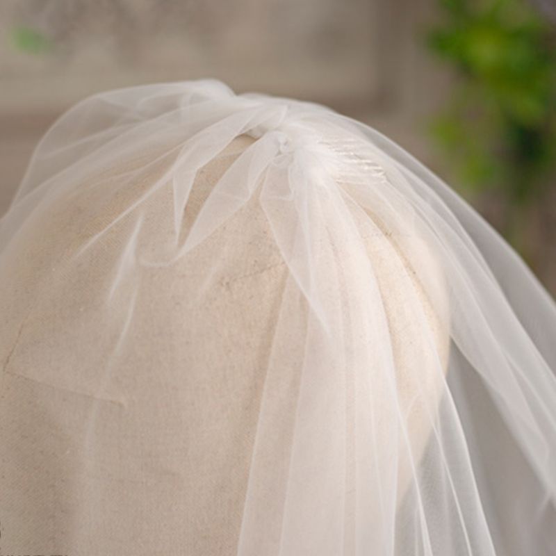 Khăn Voan Hai Lớp Đính Ngọc Trai Giả Phong Cách Hàn Quốc Lãng Mạn Cho Cô Dâu