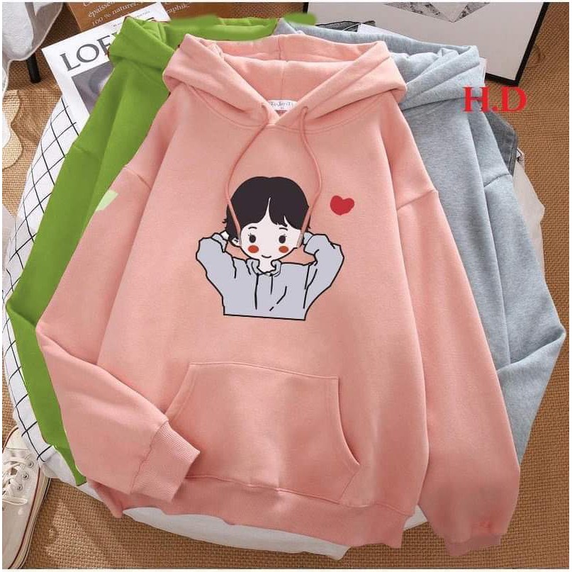 Áo hoodie cô gái má đỏ thả tim HDA1020