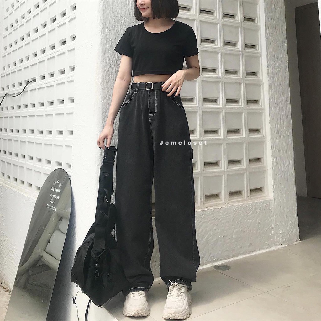 Quần Jeans Nữ ZIBA Jeans Lưng Cao Dáng Suông Ống Rộng Ulzzang  - Jem Closet 2648  ( Jem Closet )
