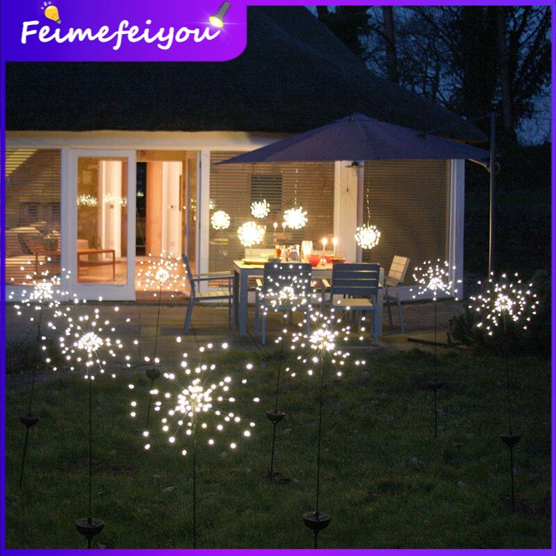 Đèn LED hình pháo hoa 90/150 bóng ánh sáng trắng ấm chống nước trang trí sân vườn ngoài trời