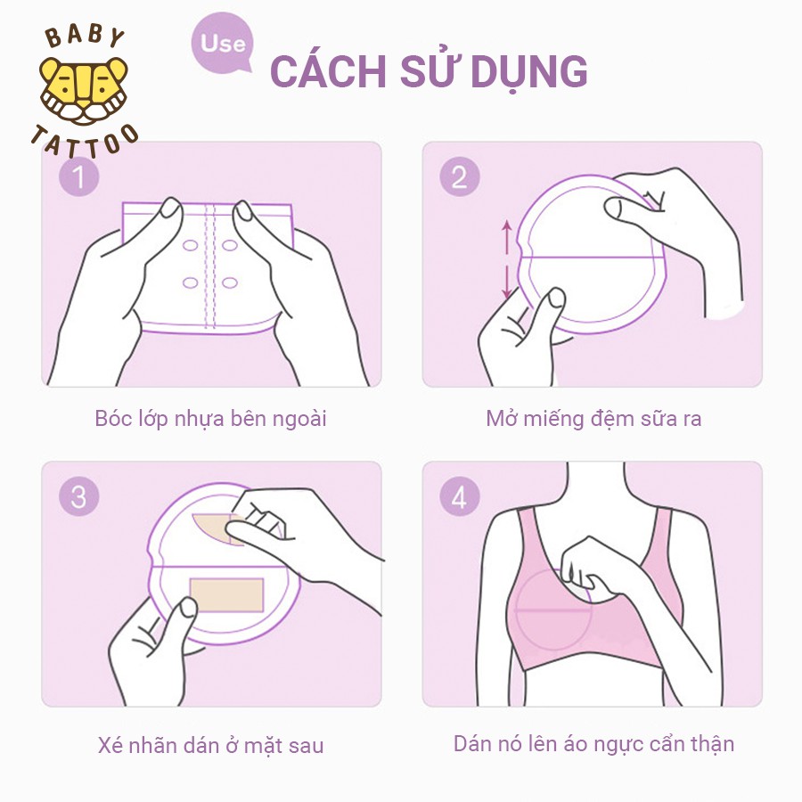 BABY TATTOO Miếng Lót Thấm Hút Sữa Dành Cho Các Mẹ Sau Sinh Và Đang Cho Con Bú, Hộp 32 Miếng