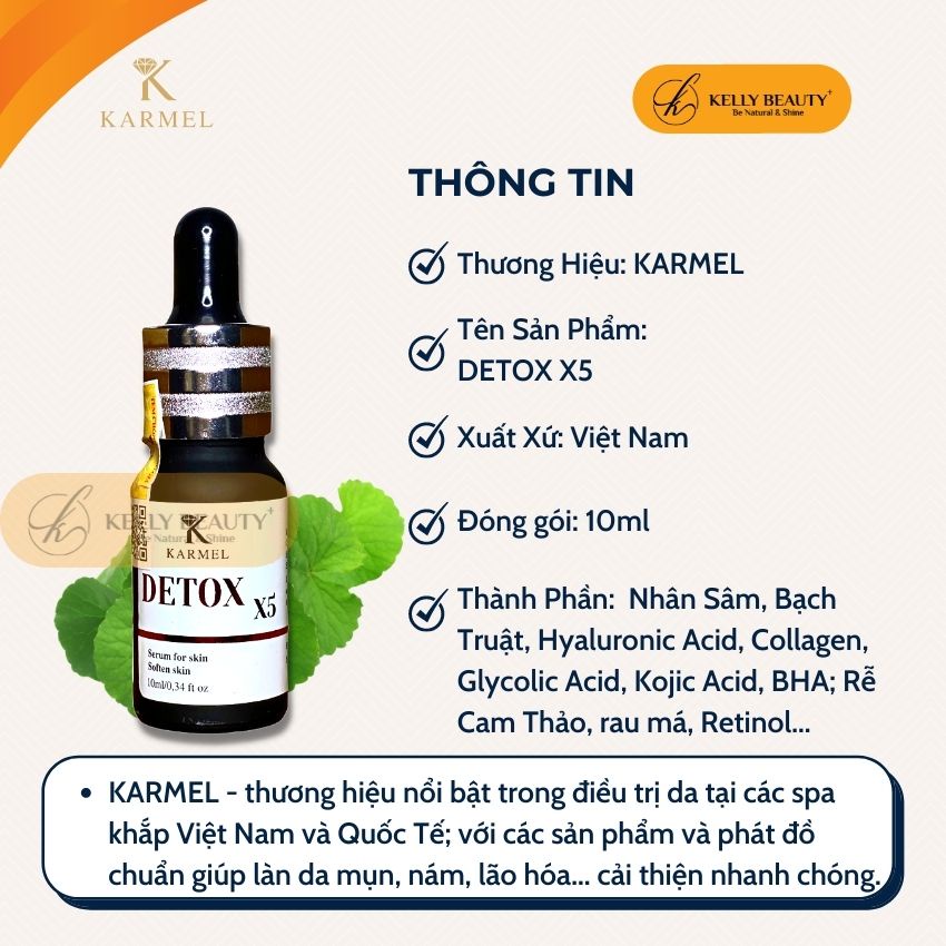 Serum Mụn Detox X5 KARMEL 10ml – Giải Quyết Mụn Ẩn, Đầu Đen; Da Nhiễm Corticoid; Sáng Da, Mờ Thâm Mụn | Kelly Beauty