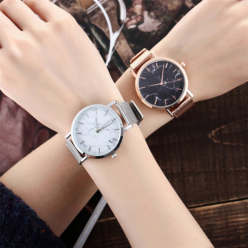Fashion Mesh Band Creative Marble Wrist Watch Casual Women Quartz Watches Gift