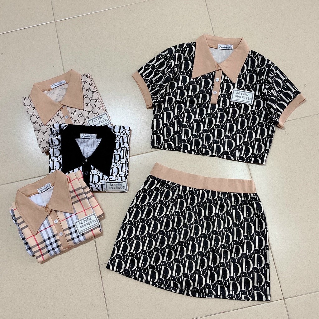 [ HÌNH THẬT - GIÁ SỈ ] Sét bộ đồ nữ áo croptop in hình gấu kèm chân váy