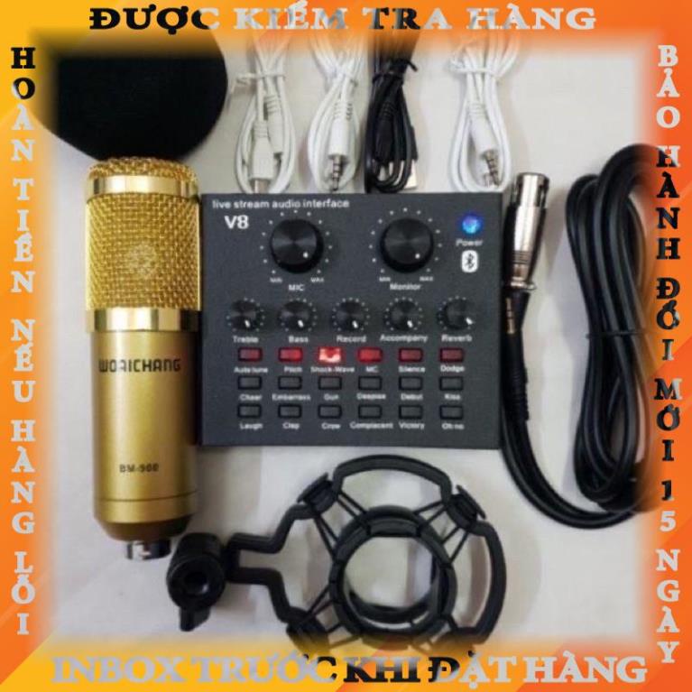Combo bộ Mic Thu Âm, Hát Karaoke,Livestream online cực hay(Trọn Bộ Souncard V8,Bm900) angthuy