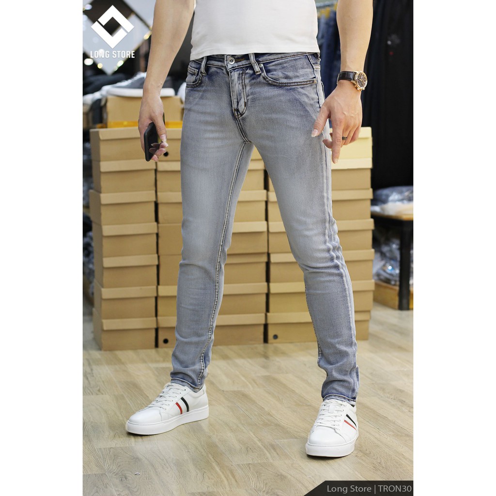 Quần jean nam trơn ZA.RA dáng ôm màu xanh bạc nhạt, chất vải bò cotton spandex co giãn 4 chiều [Có Big Size] Tron30 | BigBuy360 - bigbuy360.vn