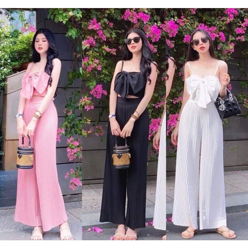 Set áo 2 dây nơmixx quần dập ly