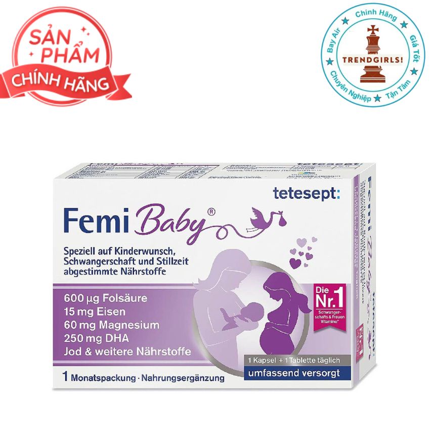 Vitamin bầu tổng hợp Tetesept Femi Baby của Đức 60 viên bổ sung dưỡng chất cần thiết như sắt, axit folic, sắt, iot