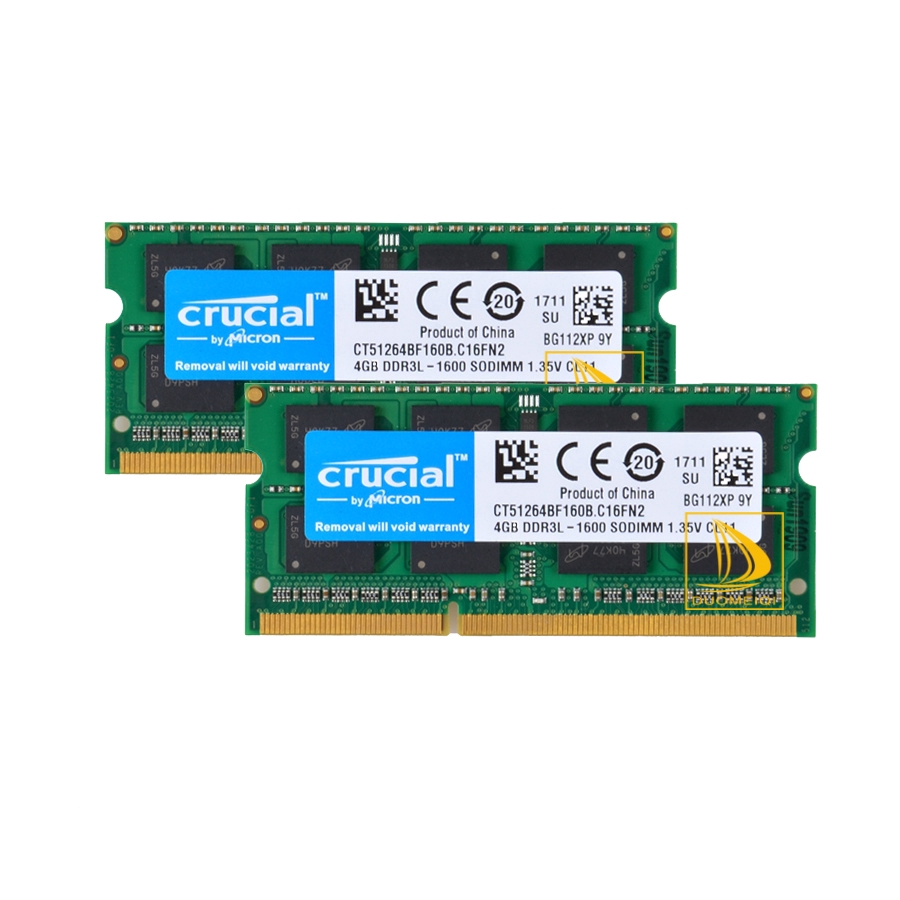 Crucial 2PCS 4GB 2RX8 PC3L-12800S DDR3 1600Mhz 204Pin Bộ nhớ máy tính xách tay RAM 16GB