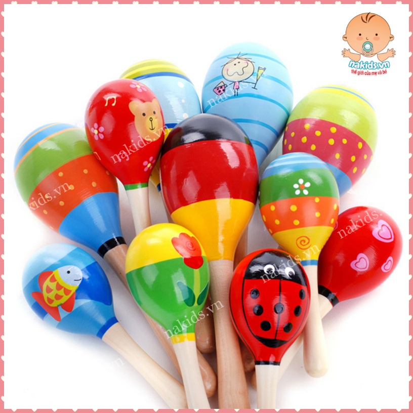 Lục Lạc Gỗ Đầu Tròn, Đồ Chơi Xúc Xắc Thúc Đẩy Khả Năng Cầm Nắm Và Thị Giác, Thính Giác Cho Bé MS89 - DC2