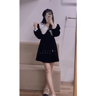 váy nhung cổ bèo