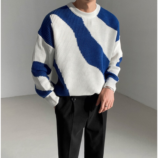 Áo  sweater nhuộm màu tay dài dáng rộng phong cách hong kong thời trang cho nam áo len thời trang hàn quốc sọc áo dài tay from rộng unisex fashion sweater