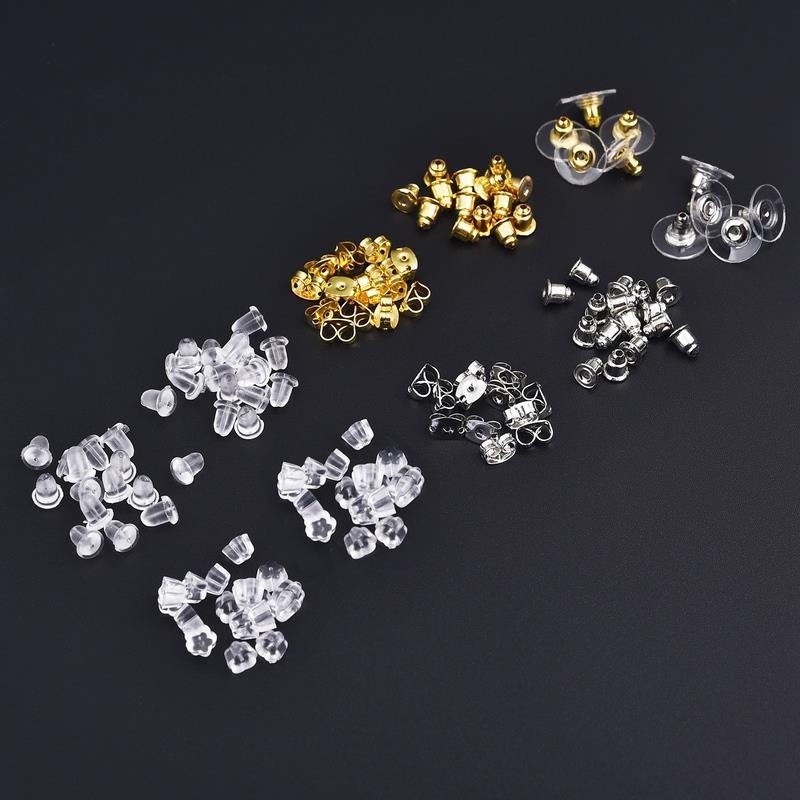 Bộ 100 Nút Chặn Khuyên Tai Chống Trượt Không Gây Dị Ứng Làm Trang Sức DIY