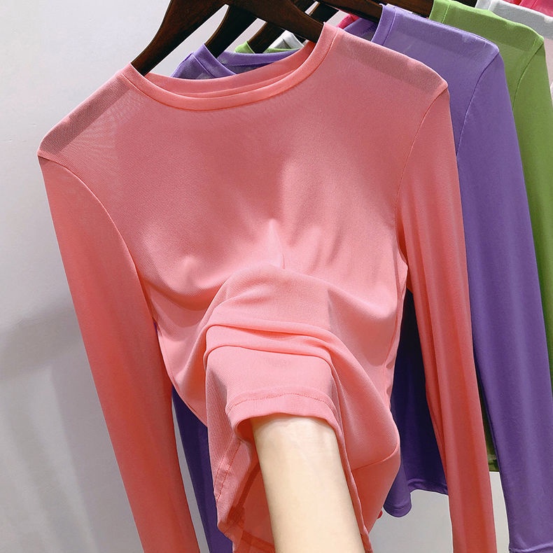 Áo Lưới Mỏng Màu Tím Vải Lụa Mát Thời Trang Mùa Hè Cho Nữ