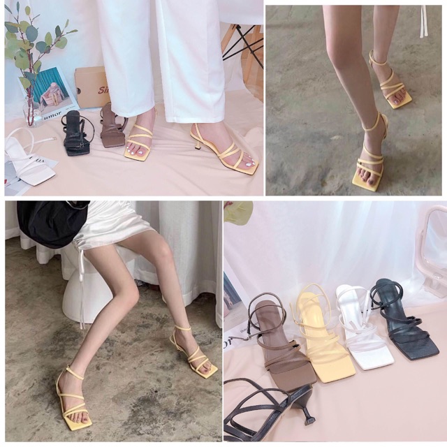 Giày sandal nữ SimP gót nhọn vuông 3cm dây mảnh chéo - SN15