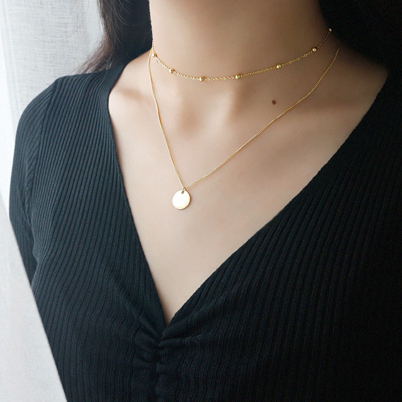 Vòng Cổ Nữ Mạc 925 Đơn Giản, Dây Chuyền Hai Lớp Dạng Hạt