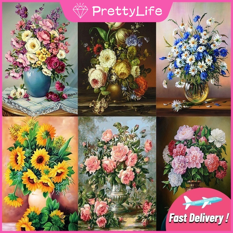 Bộ Tranh Đính Đá 5d Họa Tiết Hoa Xinh Xắn Độc Đáo Kích Thước 30x40cm DIY Dùng Trang Trí