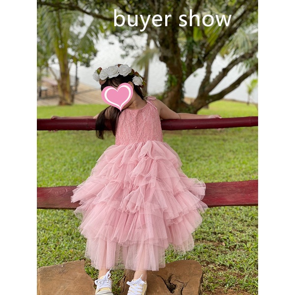 Đầm công chúa hai dây nhiều tầng phối ren thời trang mùa hè cho bé gái