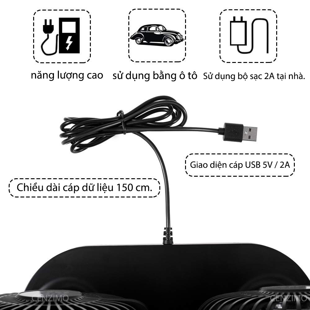 Quạt Đôi Mini Đa Năng Dùng Nguồn USB Xoay 360 Độ Công Suất Lớn Cho Ô Tô Xe Hơi Văn Phòng Gia Đình